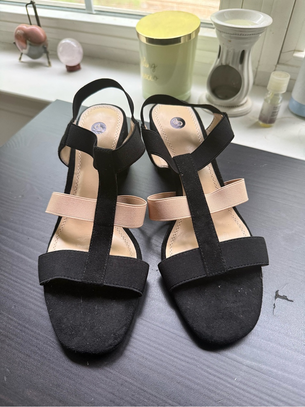 Dress Barn Black and Nude Strappy Slingback Sandals - Women Shoes